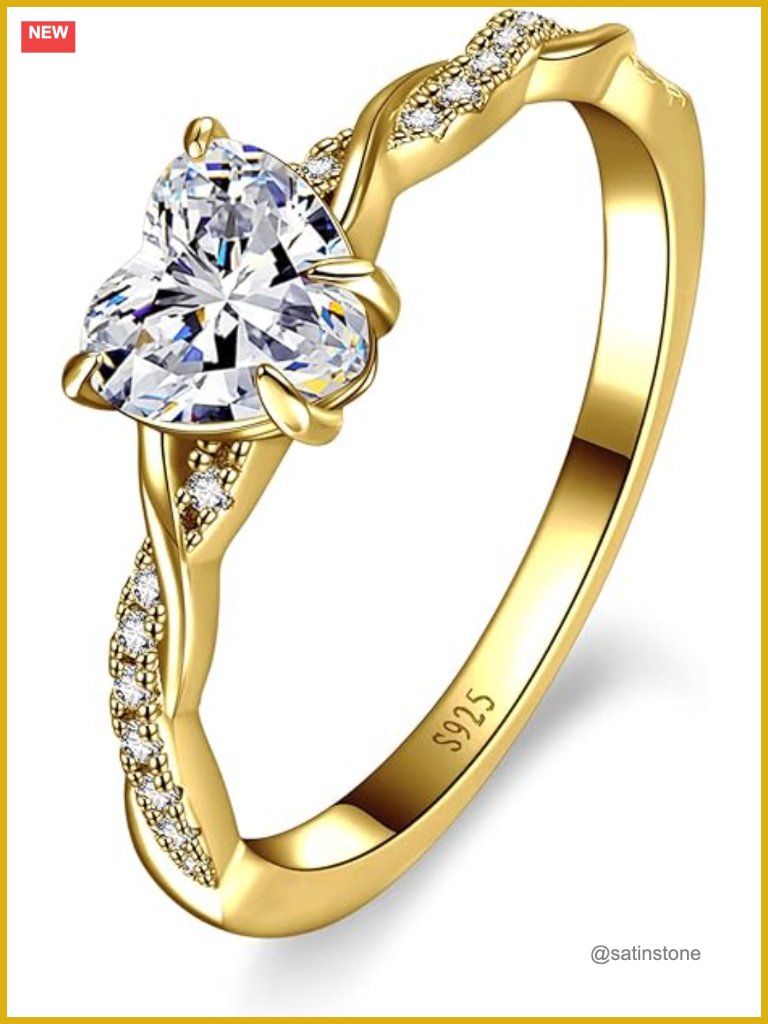 1.25ct Heart Promise Ring 925 Sterling Silver Gold Plated Twisted Vine